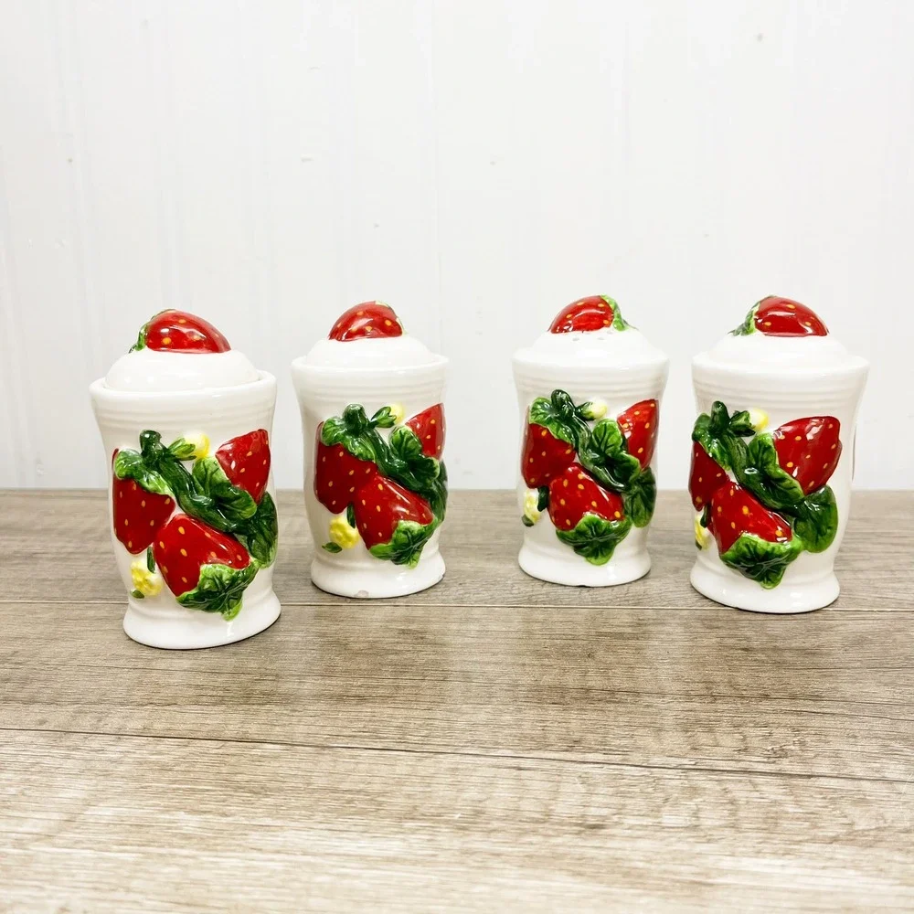 Vintage Ceramic Strawberry Spice Jar Set and Salt and Pepper Shakers